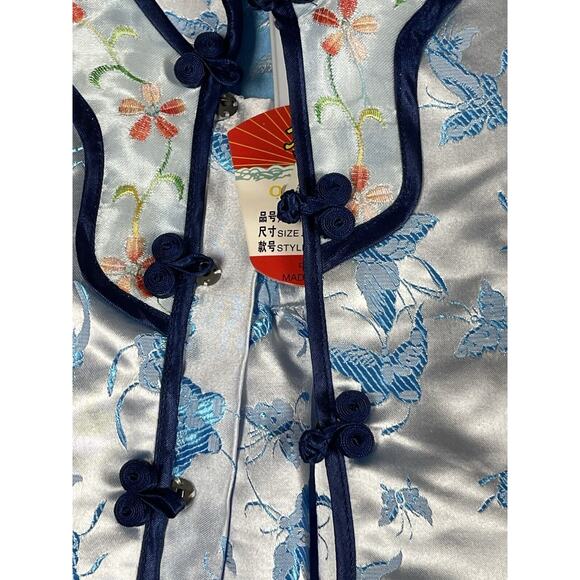 2 Piece Chinese Outfit Toddler Size 2 Blue Embroidered Floral Butterflies NWT - Picture 5 of 15